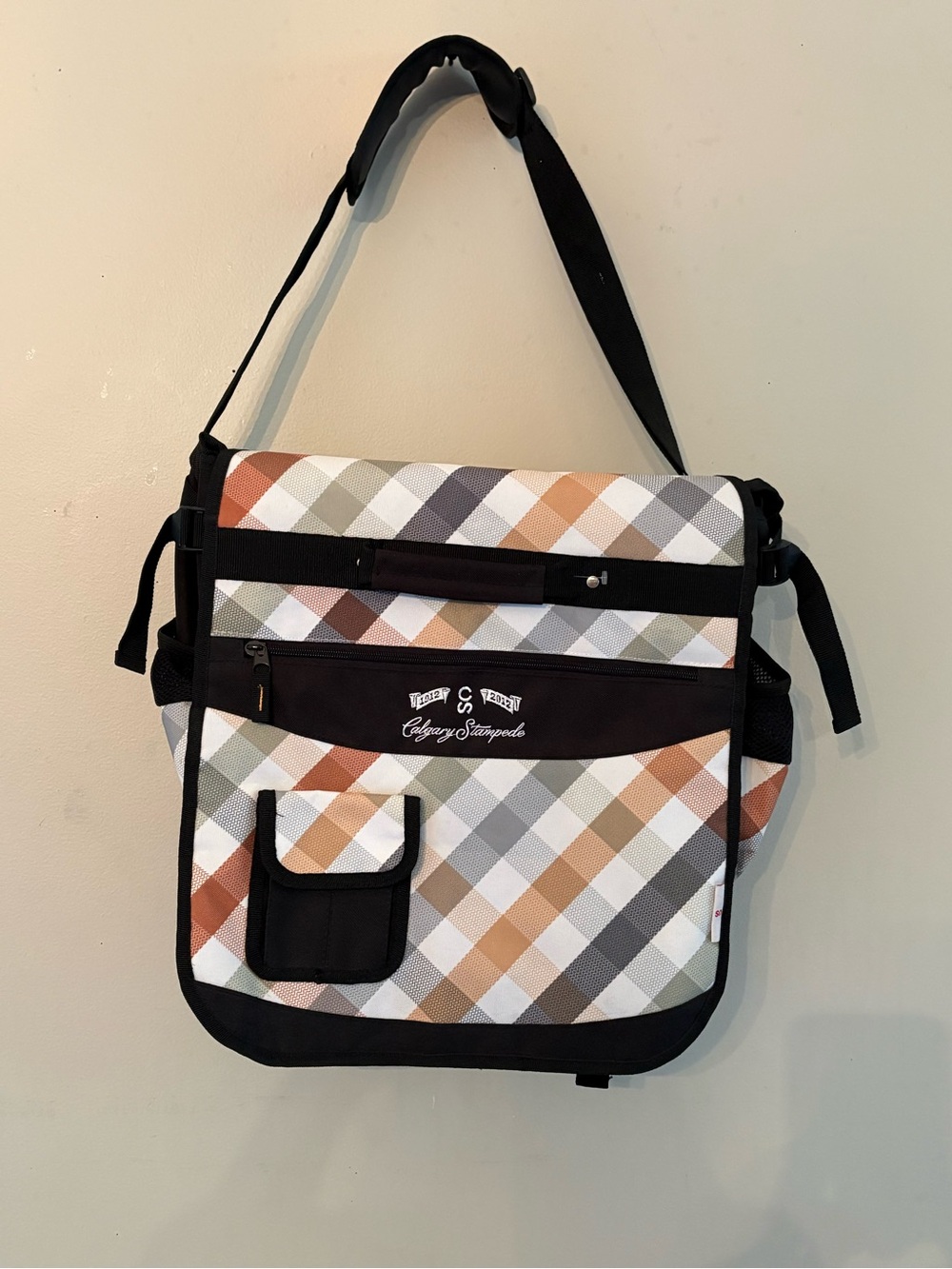 Plaid Messenger Bag - Tan & Gray